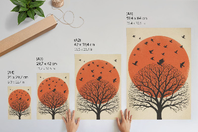 Art print Birds tree sun motif minimalist style