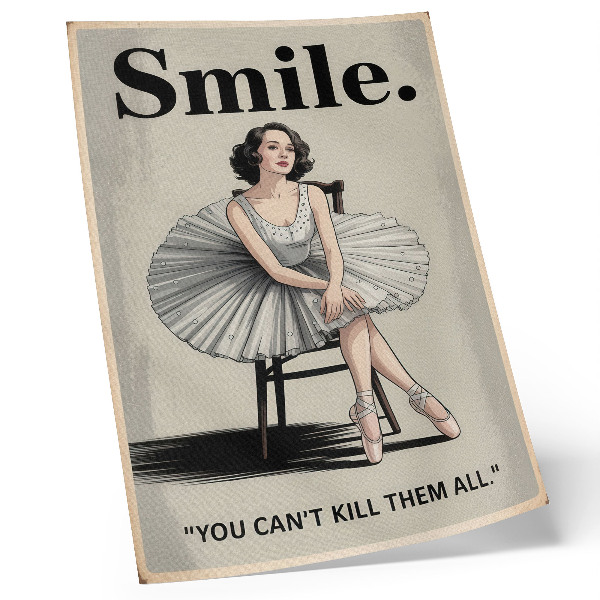 Decorative poster Ballerina in a tulle dress with black lettering nostalgia