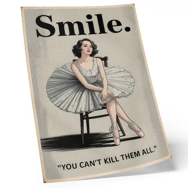 Ballerina decorative poster with black lettering in a tulle dress