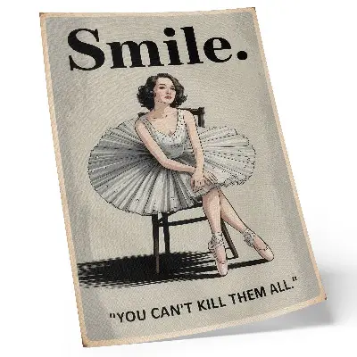 Ballerina decorative poster with black lettering in a tulle dress