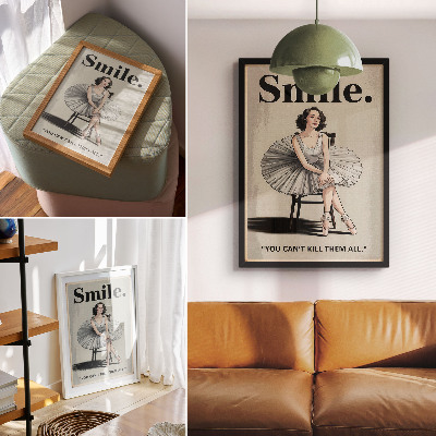 Decorative poster Ballerina in a tulle dress with black lettering nostalgia