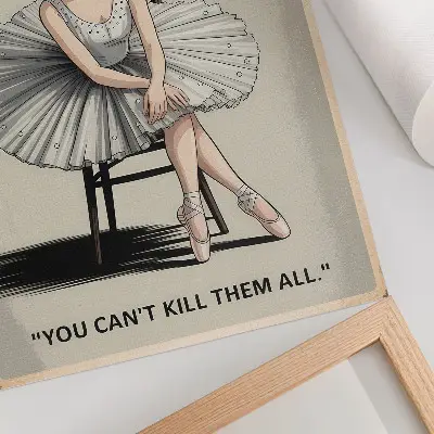 Ballerina decorative poster with black lettering in a tulle dress