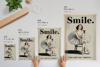 Decorative poster Ballerina in a tulle dress with black lettering nostalgia