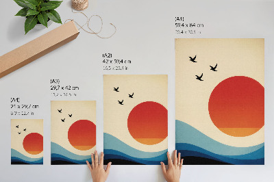 Poster Abstraction big sun blue waves birds