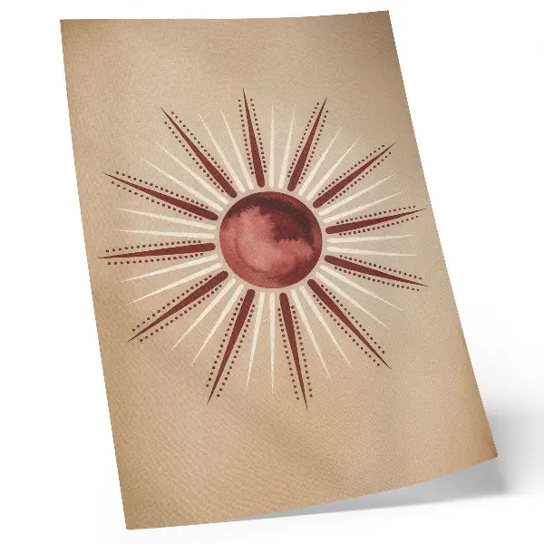 Art print radiant sun in boho style with warm tones