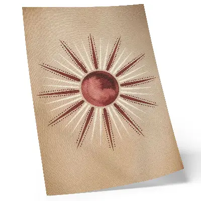 Art print radiant sun in boho style with warm tones