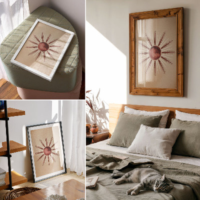 Art print Boho style, radiant sun, warm tones