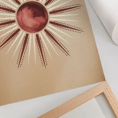 Art print radiant sun in boho style with warm tones