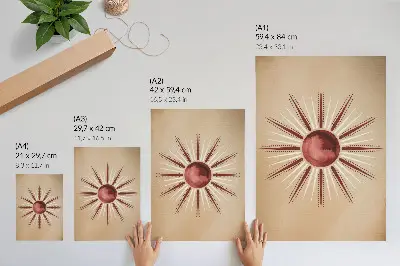 Art print radiant sun in boho style with warm tones