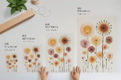 Art print pastel dandelions in a modern delicate style