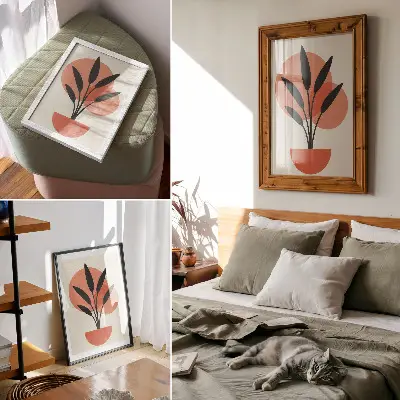 Premium wall art abstract geometric leaves on a beige background