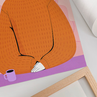 Art print Graphic of a character in an orange sweater on a pink background