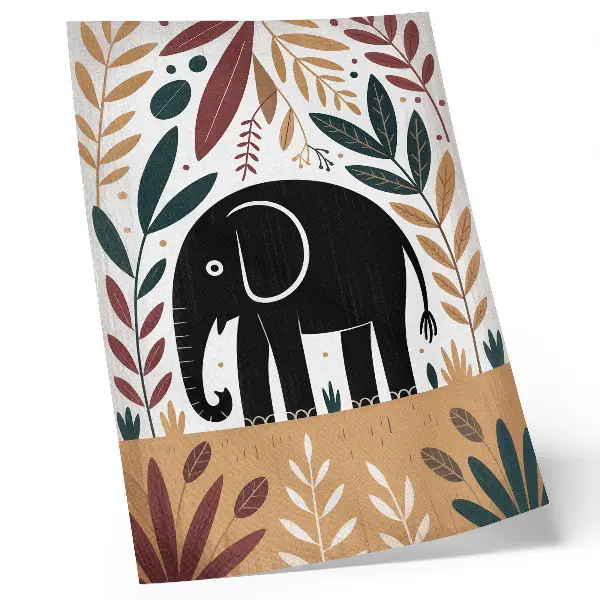 Elephant among leaves decorative poster elegant nature-inspired wall art
