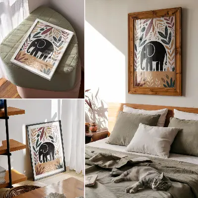 Elephant among leaves decorative poster elegant nature-inspired wall art