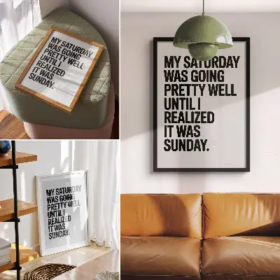 Decorative poster with high contrast typography and a humorous message