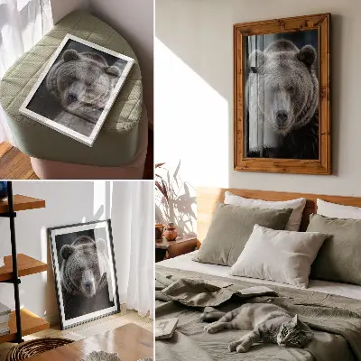Bear portrait poster realistic, calm, and strong