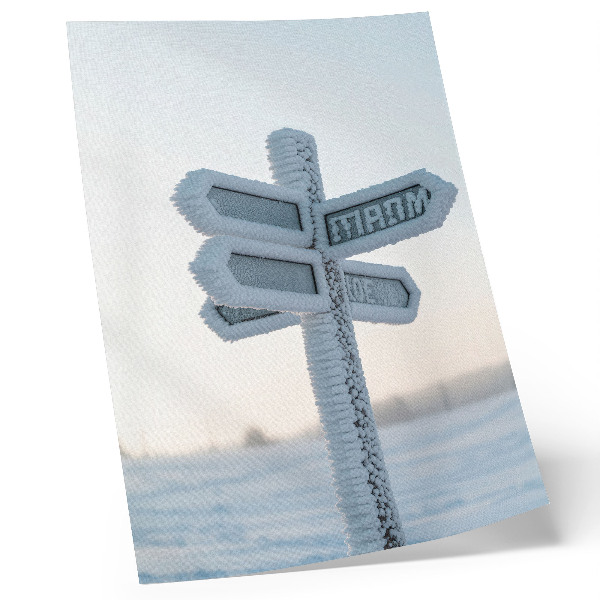 Art print Snow-covered directional sign winter minimalism