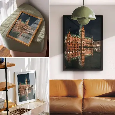 Premium wall art classic architecture reflected in evening light