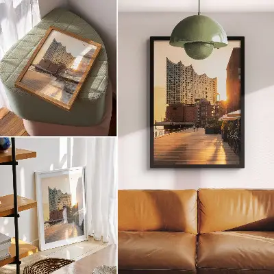 Urban landscape sunset poster elegant aesthetic design