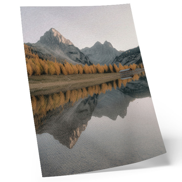 Poster Calm lake autumn trees reflection mountains nature