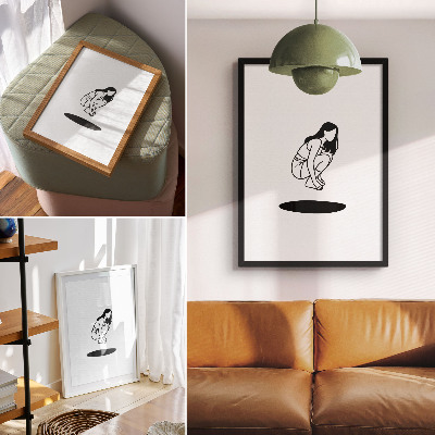 Art print A crouching figure on a white background with no details