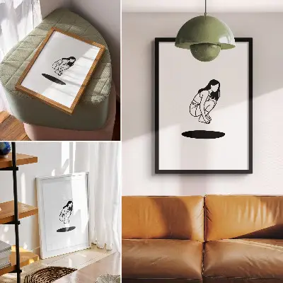 Art print crouching figure on a white background with no details