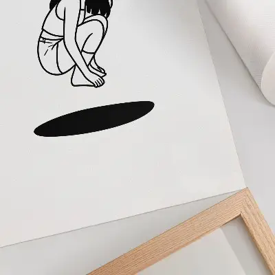 Art print crouching figure on a white background with no details