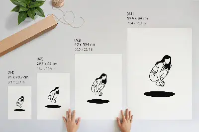 Art print crouching figure on a white background with no details