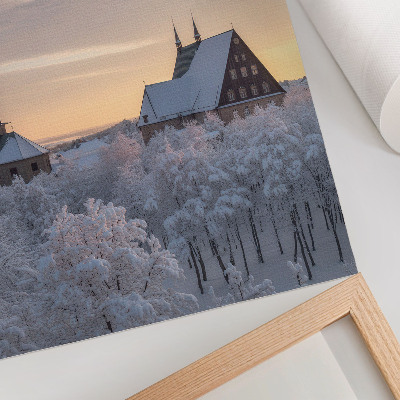 Art print Winter landscape with a snow-covered church