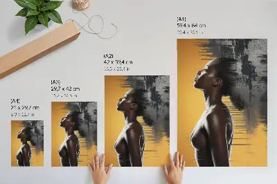 Decorative poster stylish woman figure in yellow and black contrast