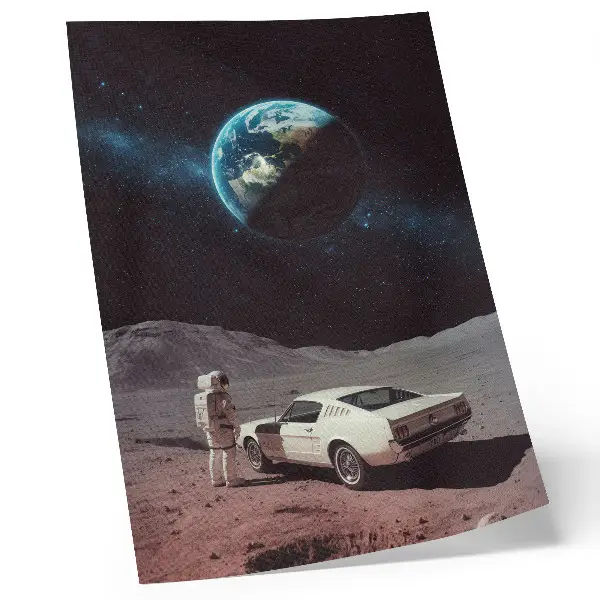 Poster astronaut on the moon with Earth and stars