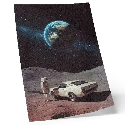 Poster astronaut on the moon with Earth and stars