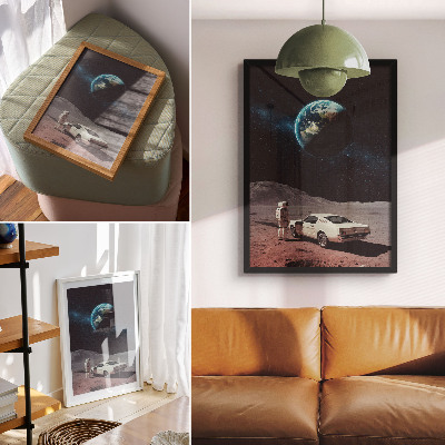 Poster Astronaut on the moon car Earth stars