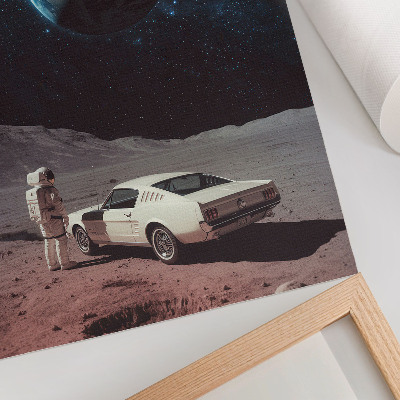 Poster Astronaut on the moon car Earth stars