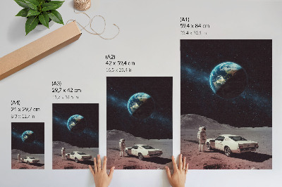 Poster Astronaut on the moon car Earth stars