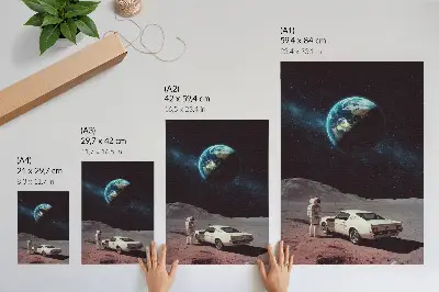 Poster astronaut on the moon with Earth and stars