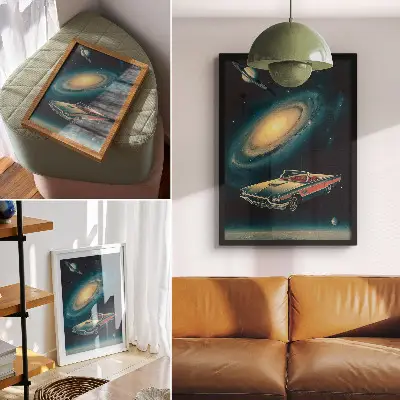 Art print a car in space illustration