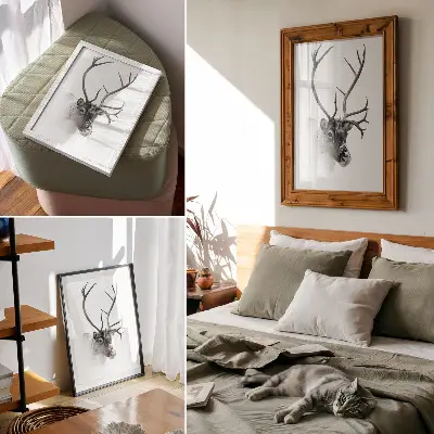 Majestic Reindeer Wall Art black and white contrast premium print
