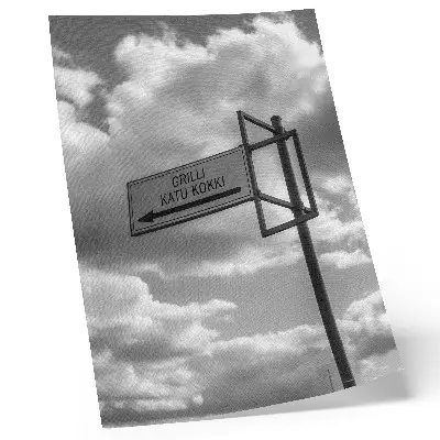 Decorative poster black and white minimalist road sign and clouds print