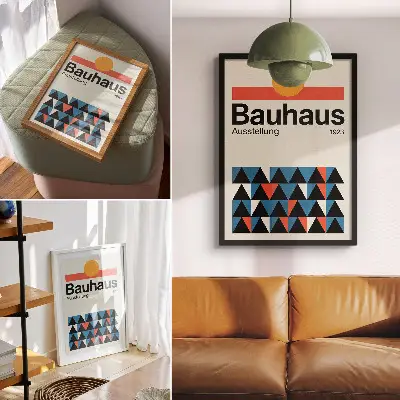 Bauhaus graphics art print with an orange accent