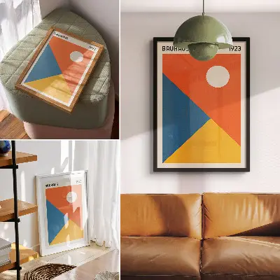 Art print with geometric shapes and intense colors for a modern atmosphere