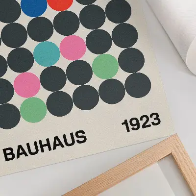 Geometric wall art black circles with vibrant Bauhaus-inspired colors