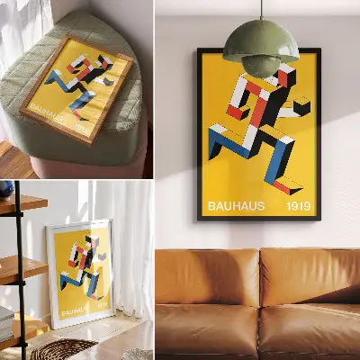Poster with an expressive geometric pattern featuring a dominant color scheme and modern style