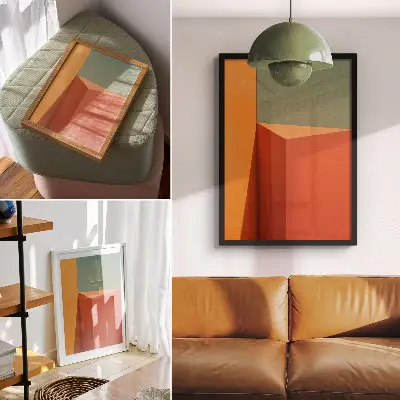 Premium decorative wall art geometric architecture with harmonious color space design