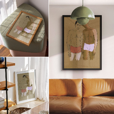 Art print Illustration of men in underwear in warm colors
