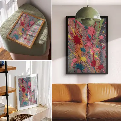 Premium wall art spots in yellow pink and turquoise colors