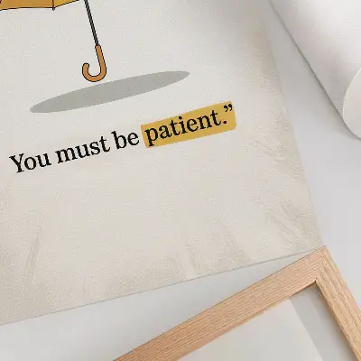 Decorative poster minimalist yellow umbrella on a cream background