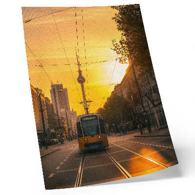 Poster Evening city energy tram life streets buildings