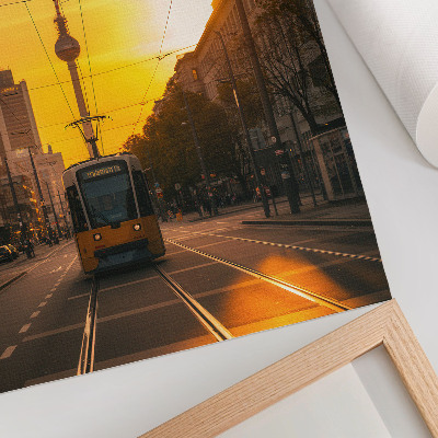 Poster Evening city energy tram life streets buildings