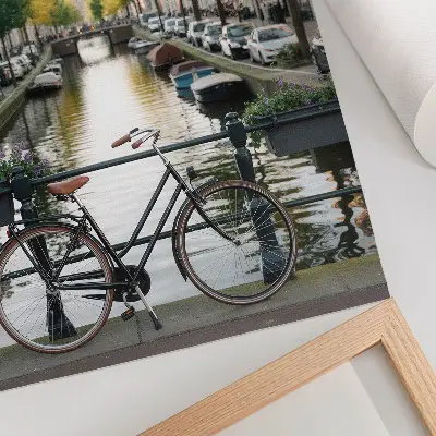 Decorative poster featuring a canal bicycle architecture and history theme